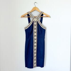 Lilly Pulitzer Vena Halter Neck Embroidered Mini Shift Dress Blue 00